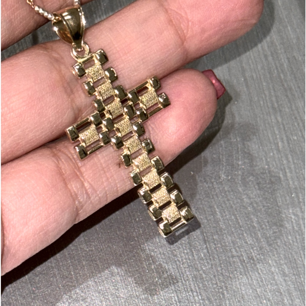 10k Solid Gold Rolex Design Cross Pendant Cross Charm For Men Luxury Gold Cross